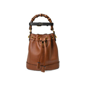 GUCCI Diana Bucket Bamboo Brown Leather Shoulder Bag Drawstring